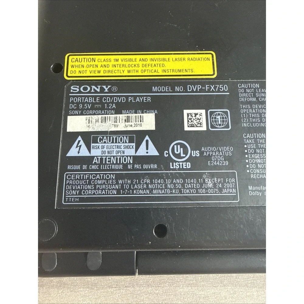 Sony 7-Inch Portable DVD Player Black (DVP-FX750) W Charging Cord Tested Working